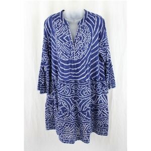 Lola Australia Women's Blue White Print 100% Cotton Shift Dress Size M